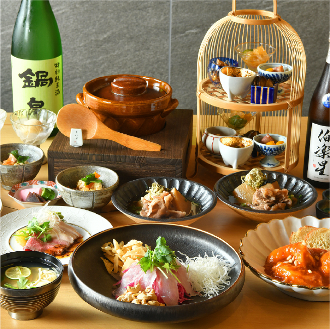 飲み放題付【か・け・ふコース】中華風刺身や厳選おでん、鶏土鍋ご飯など＜全8品＞ 