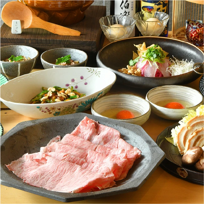 【和牛すき焼きコース】よだれはらみや青椒牛肉絲、和牛土鍋ご飯など＜全8品＞ 