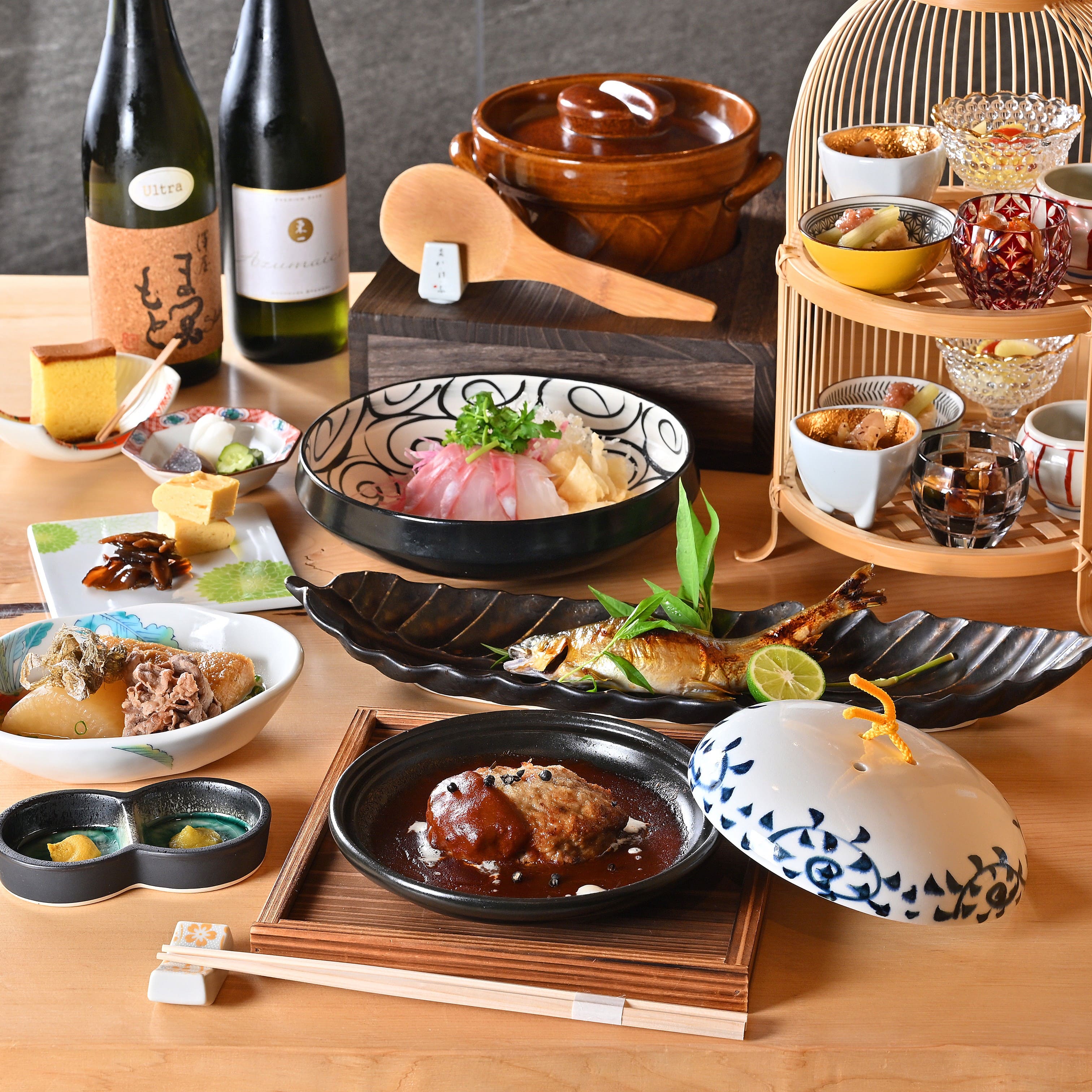 飲み放題付【かけふ・旬菜コース】鮎香味焼きや名物おでん、ハンバーグ＜全8品＞